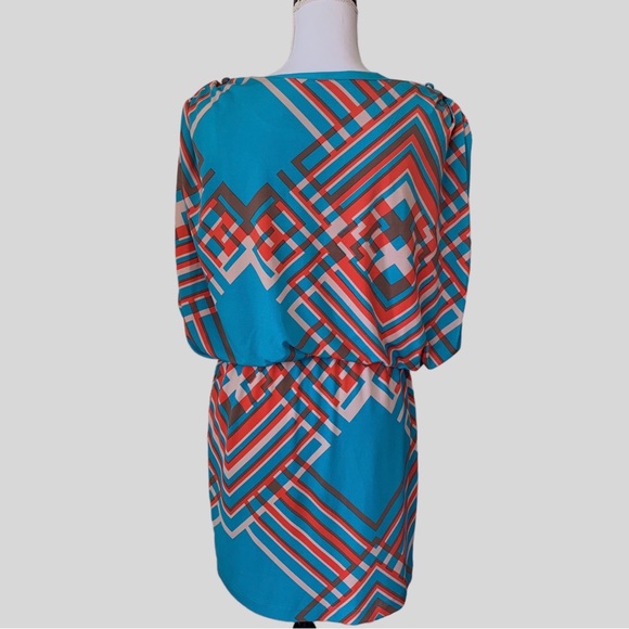 JESSICA SIMPSON BLUE GEOMETRIC DRESS - Picture 5 of 16